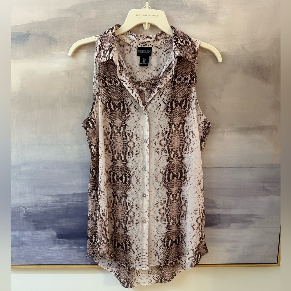 Rachel Zoe Snake Print Sleeveless Blouse - Brown and Cream